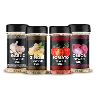 PGM DISTRIBUTORS Seasoning Powder Set, Onion, Garlic, Ginger, Tomato, 50g Each, combo of 2, Gluten Free