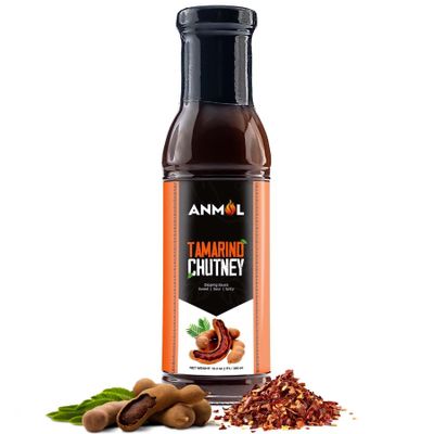 ANMOL Tamarind Chutney - Glass Bottle - Sweet, Sour & Spicy Tamarind Sauce for Dips, Snacks, Sandwiches, Grilled Meats & More - Vegan & Gluten-Free (300g, 10.40oz)