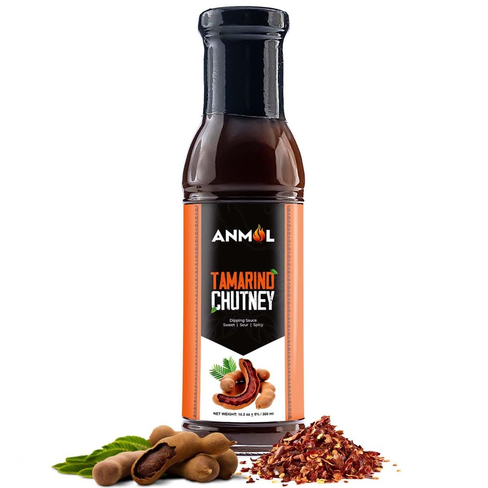 ANMOL Tamarind Chutney - Glass Bottle - Sweet, Sour & Spicy Tamarind Sauce for Dips, Snacks, Sandwiches, Grilled Meats & More - Vegan & Gluten-Free (300g, 10.40oz)