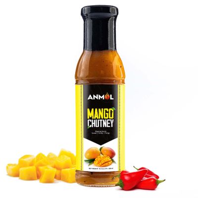 ANMOL Mango Chutney - Glass Bottle - Sweet, Tangy, and Fruity Mango Sauce for Dips, Sandwiches, Salads & More - Vegan & Gluten-Free (300g, 10.40oz)