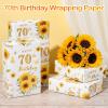 Pineraap 70th Birthday Wrapping Paper Roll with Sunflower Design 70th Gift Wrap Paper for Birthday, Women, Man, Party, Holiday, 17 Inch x 16.4 Feet view 2