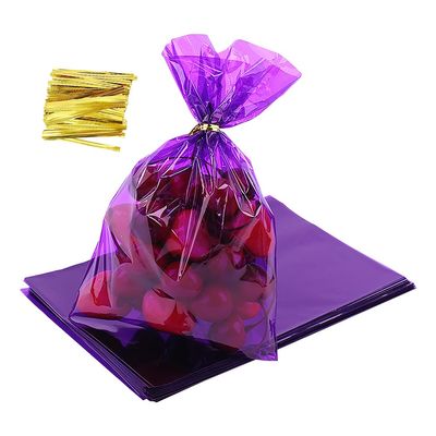 100 Pcs 6 x 9 Inch Cellophane Treat Bags Cello Party Favor Bags Christams Candy Gift Bag Plastic Snack Goodie Bag Sweet Goody Bags with Twist Ties for Thanksgiving Halloween Valentine's Day Purple