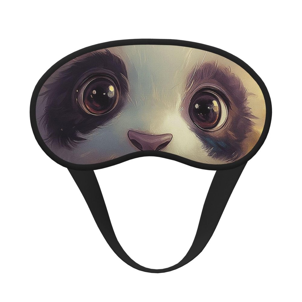 Cute Panda Drinking Bubble Tea Composite Cloth Black Edge Eye Mask Men and Women with Elastic Band