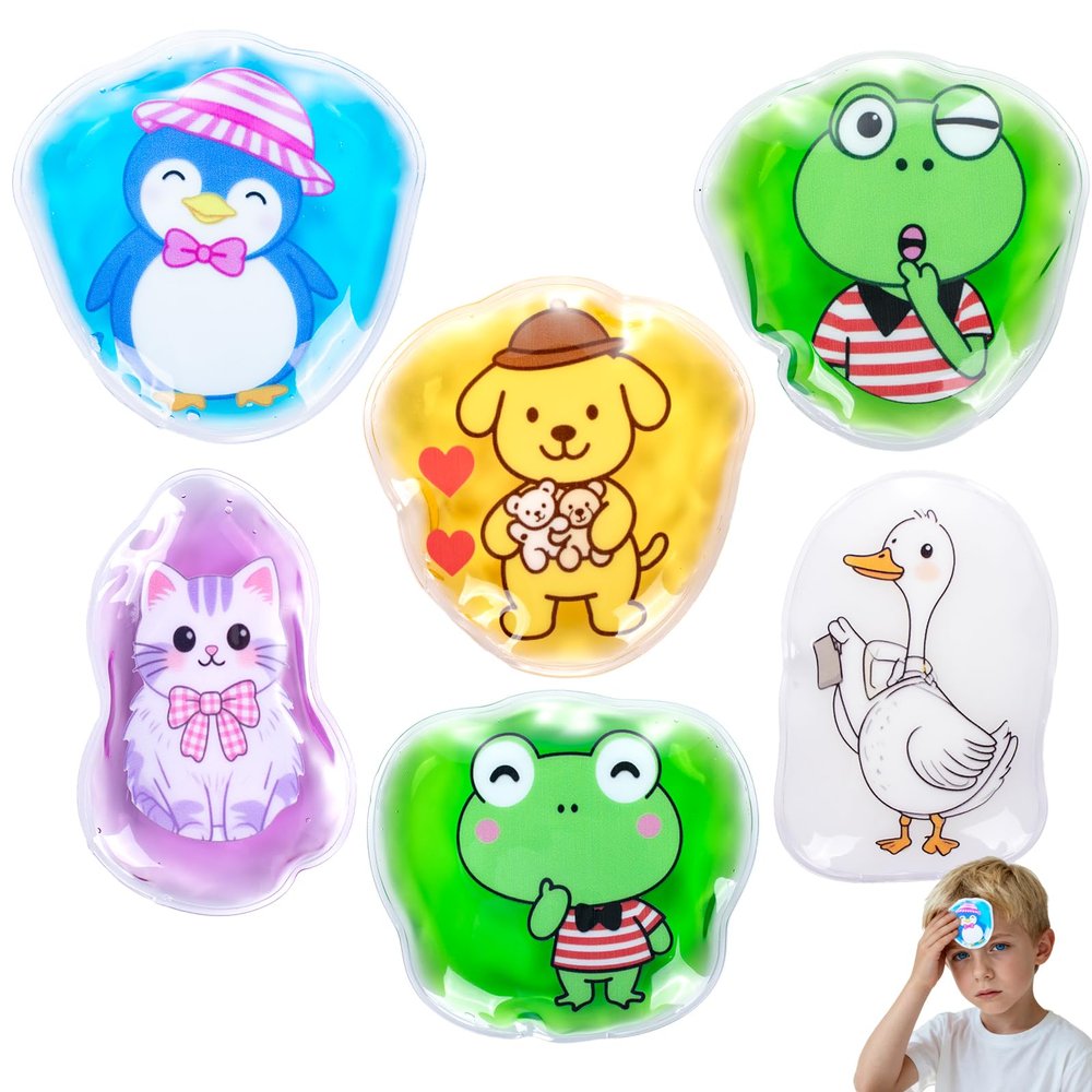 6-Pack Animal Boo Boo Ice Packs for Kids - Reusable Hot & Cold Compress, BPA-Free Toddler Ice Packs for Teething, Bumps & Wisdom Teeth Pain Relief