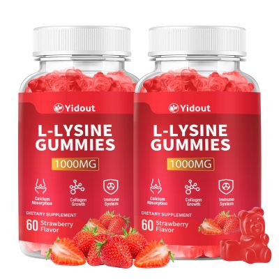 Yidout 1000mg L-Lysine Gummies, Immune & Skin Wellness Support for Adults, Strawberry 120 Count