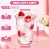 VZZNN 100 Pack 16 oz Pink Clear Plastic Cups, Disposable Cold Drink Party Cups for Iced Coffee, Smoothie, Juice, Wine, Cocktail, Rounded Bottom Plastic Glasses for Wedding, Birthday, Holiday, Meeting view 2