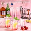 VZZNN 100 Pack 16 oz Pink Clear Plastic Cups, Disposable Cold Drink Party Cups for Iced Coffee, Smoothie, Juice, Wine, Cocktail, Rounded Bottom Plastic Glasses for Wedding, Birthday, Holiday, Meeting view 4