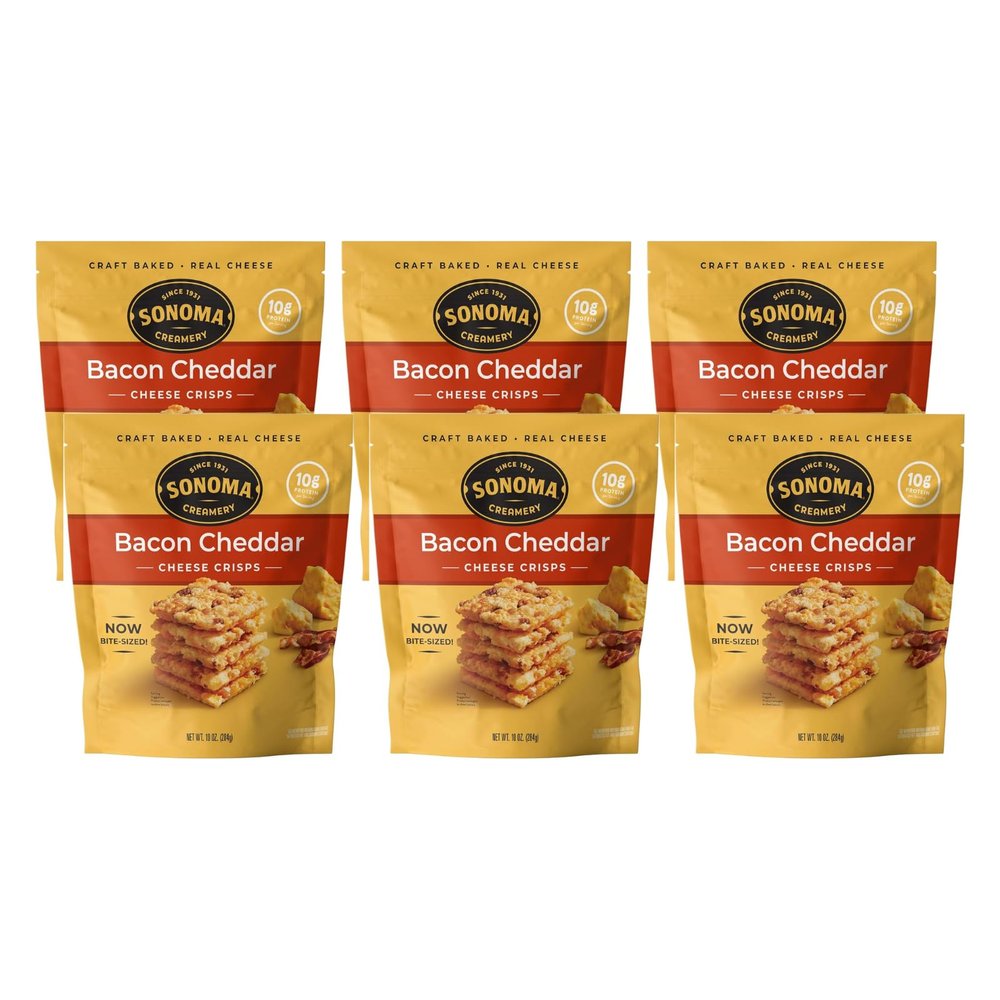 Sonoma Creamery Cheese Crisps, Bacon Cheddar, Savory Snack Cracker, High Protein, Low Carb, Gluten Free, Wheat Free, 10 Oz (Pack of 6)