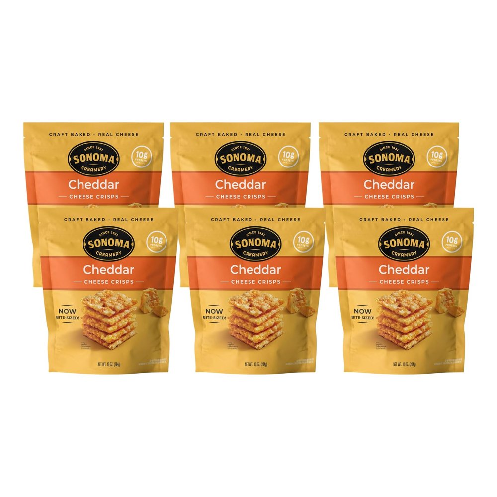 Sonoma Creamery Cheese Crisps, Cheddar, Savory Snack Cracker, High Protein, Low Carb, Gluten Free, Wheat Free, 10 Oz (Pack of 6)