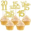30 PCS Happy 15th Birthday Cupcake Toppers 15 Fabulous Fifteen Since 2011 Cupcake Picks Cheers to 15 Years Party Decorations for 15th Birthday Anniversary Party Cake Decorations Supplies Gold view 1