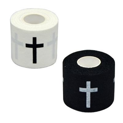2 Pcs Christian Athletic Sports Tape 2in x 23ft Cotton Zinc Oxide Cross Wrist & Ankle Tape for Tennis, Baseball, Football, BoxingJesus Gift for Men & Women (2Pcs-Whitecross+Blackcross)