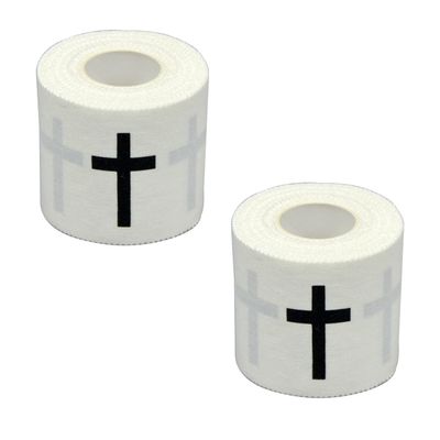 1 Pcs Christian Athletic Sports Tape 2in x 23ft Cotton Zinc Oxide Black Cross Wrist & Ankle Tape for Tennis, Baseball, Football, BoxingJesus Gift for Men & Women (2Pcs-Blackcross)