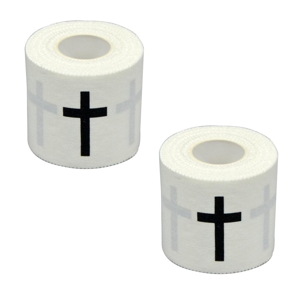 1 Pcs Christian Athletic Sports Tape 2in x 23ft Cotton Zinc Oxide Black Cross Wrist & Ankle Tape for Tennis, Baseball, Football, BoxingJesus Gift for Men & Women (2Pcs-Blackcross)