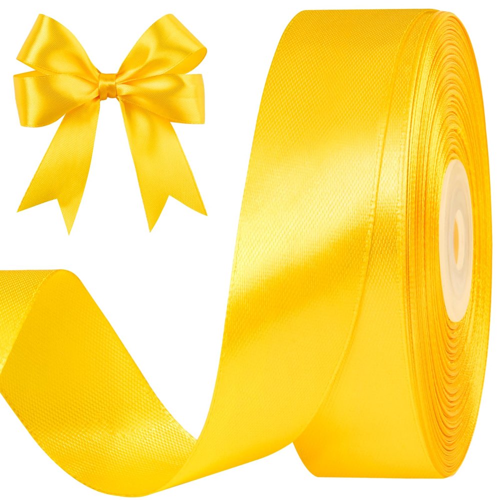 CLUEWR Yellow Satin Ribbon, 1 Inch, 50 Yards