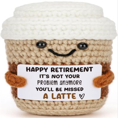 BackURyear Funny Retirement Gifts for Women Men, Office Retired Farewell Leaving Going Away Gift for Her Him Coworkers Boss Friends, Happy Retirement Party Decor, Handmade Crochet Coffee