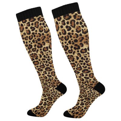 KLL Wild Leopard Brown Print moisture compression stockings for nurses for men mujer