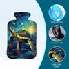 Hot Water Bottle with Cover, 2L Hot Water Bag for Pain Relief Hand Feet Warmer(Sea Turtle Oil Paiting Starry Night) view 3