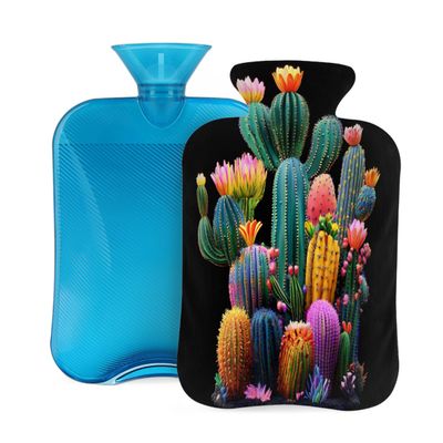 Hot Water Bottle with Cover, 2L Hot Water Bag for Pain Relief Hand Feet Warmer(Colorful Cactus Print)