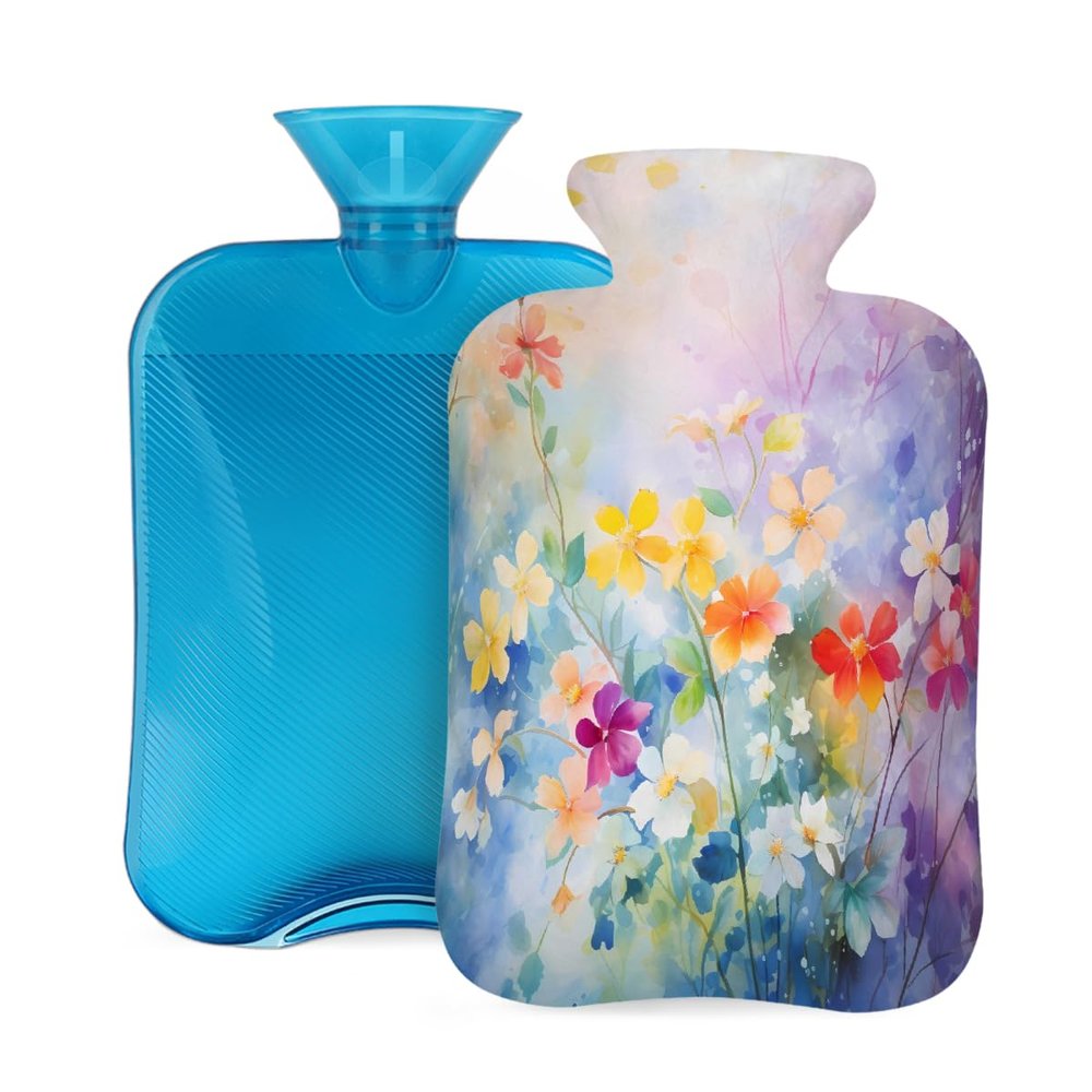 Hot Water Bottle with Cover, 2L Hot Water Bag for Pain Relief Hand Feet Warmer(Beautiful Flower Floral)
