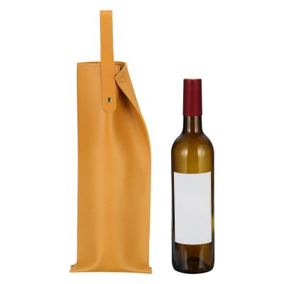 PATIKIL Leather Wine Tote Bag, Reusable Wine Gift Bag Double Layered Bottle Champagne Liquors Single Carrier for Birthday, Wedding, Picnic Party Gifts (Yellow)