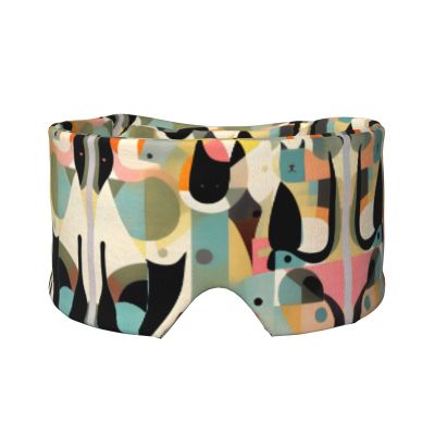 Mid-Century Modern Art Cat Sleep Eye Mask for Women Men Blocking Light Travel Blindfold 2 in 1 Ear Mask and Blindfold