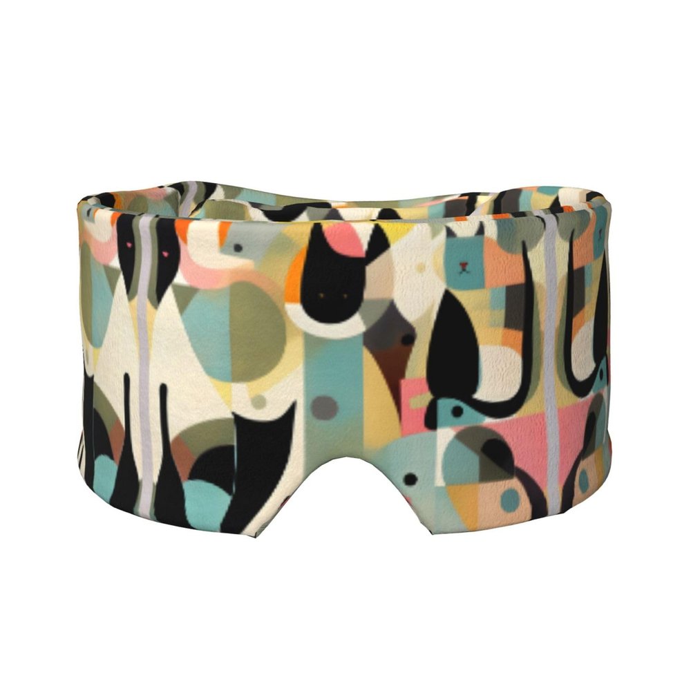 Mid-Century Modern Art Cat Sleep Eye Mask for Women Men Blocking Light Travel Blindfold 2 in 1 Ear Mask and Blindfold