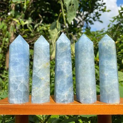 10pcs Large Blue Celestite Crystal Point, 6 Faceted Hexagonal Prism Crystal Tower 2.76-3.9in, Natural Crystals and Healing Stones for Energy Healing, Meditation, Home Decor