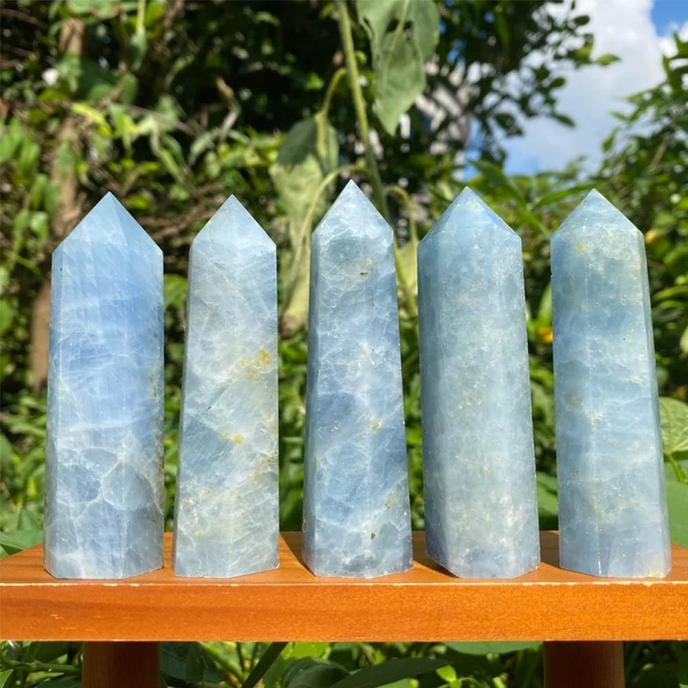 10pcs Large Blue Celestite Crystal Point, 6 Faceted Hexagonal Prism Crystal Tower 2.76-3.9in, Natural Crystals and Healing Stones for Energy Healing, Meditation, Home Decor