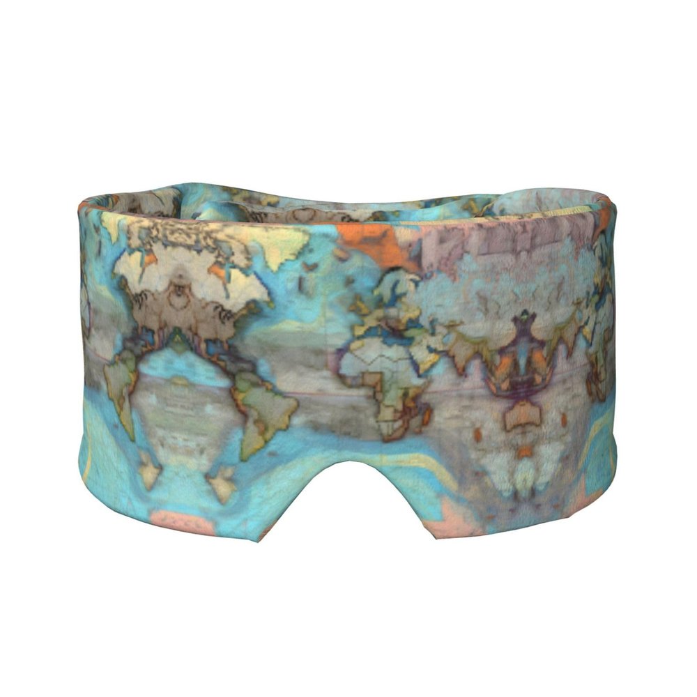 Cartoon World map Sleep Eye Mask for Women Men Blocking Light Travel Blindfold 2 in 1 Ear Mask and Blindfold