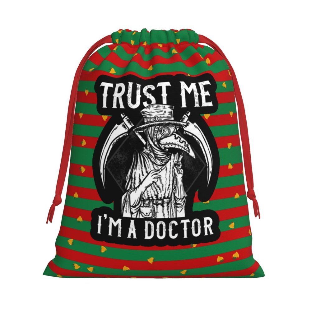 BYOBLU Trust Me I'm A Doctor I Medieval Plague Doctor Christmas Gift Bags, Santa Wrapping Bags, Xmas Presents Bag With Drawstring, Holiday Party Favors Birthday & Christmas Gift (Large Medium Small)