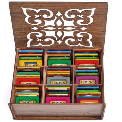 Twinings Tea Sampler Collection 80 Tea Bags, 22 Flavours/Assorted Tea, Gift Set in Decorative MDF Box Wooden Organizer Tea Chest Included Ideal for Family & Friends (Walnut MDF Box)