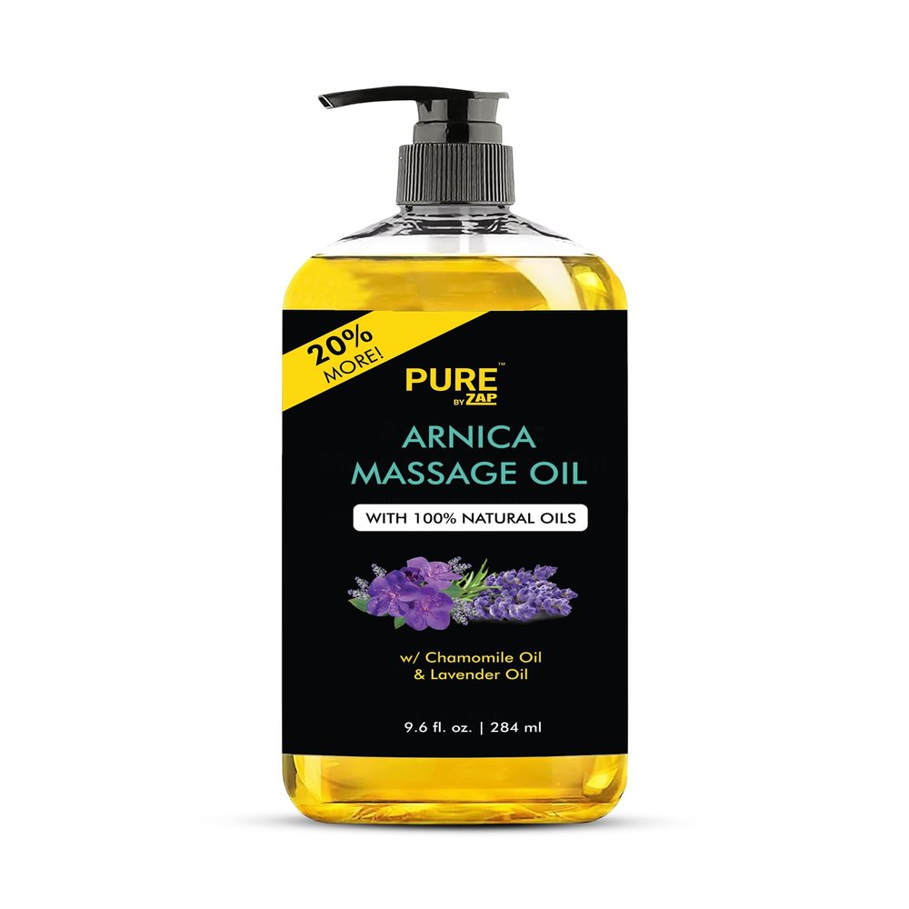 Pure By ZAP Arnica Massage Oil for Massage Therapy - Refreshing, and Relaxing - Natural Oils with Lavender & Chamomile Essential Oils - for All Skin Types - Men and Women 9.6 fl (FBA)
