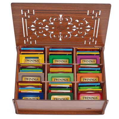 Twinings Tea Sampler Collection 80 Tea Bags, 22 Flavours/Assorted Tea, Gift Set in Decorative MDF Box Wooden Organizer Tea Chest Included Ideal for Home, Office, Family & Friends (Brown MDF Box)
