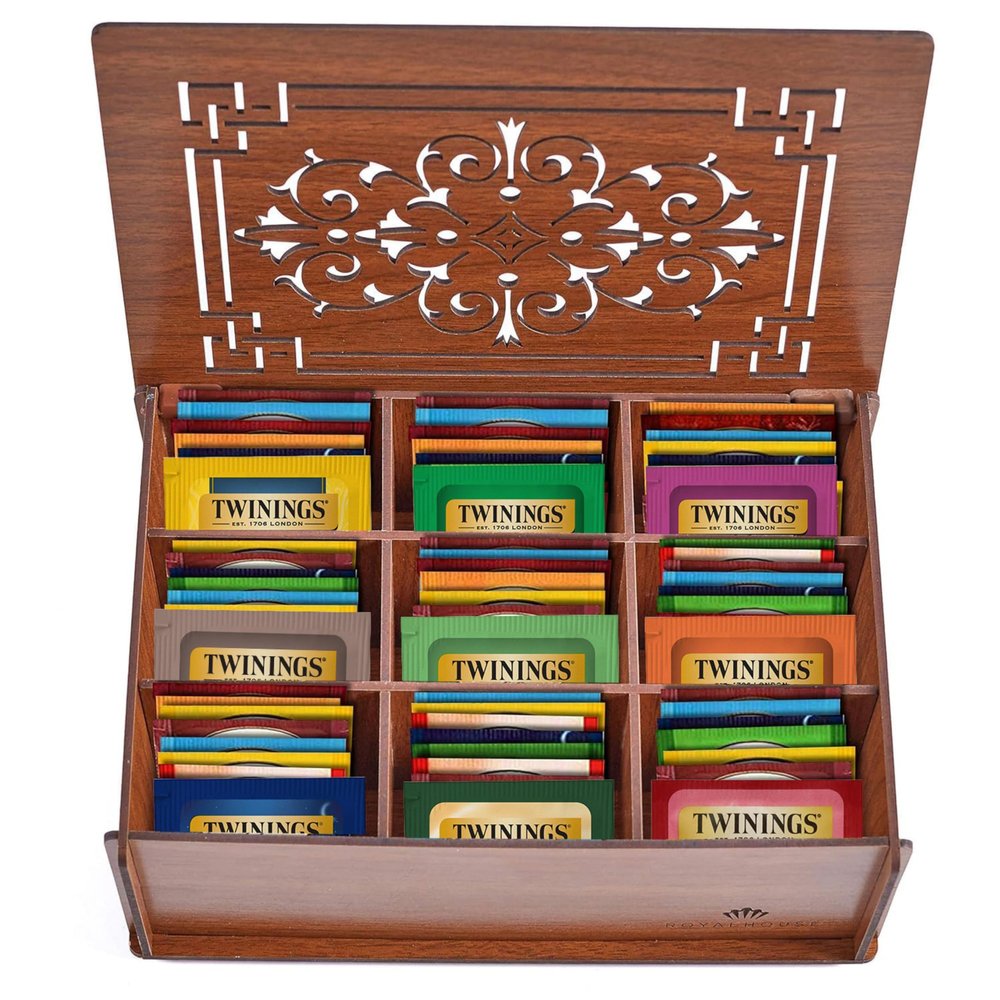 Twinings Tea Sampler Collection 80 Tea Bags, 22 Flavours/Assorted Tea, Gift Set in Decorative MDF Box Wooden Organizer Tea Chest Included Ideal for Home, Office, Family & Friends (Brown MDF Box)