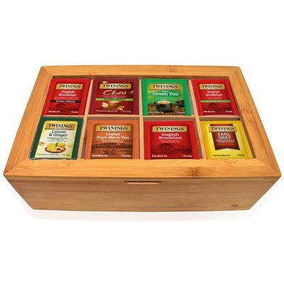 Twinings Tea Sampler Collection 80 Tea Bags, 20 Flavours/Assorted Tea, Gift Set in Decorative Bamboo Box Wooden Organizer Tea Chest Included Ideal for Home, Office, Family & Friends (Bamboo Box)