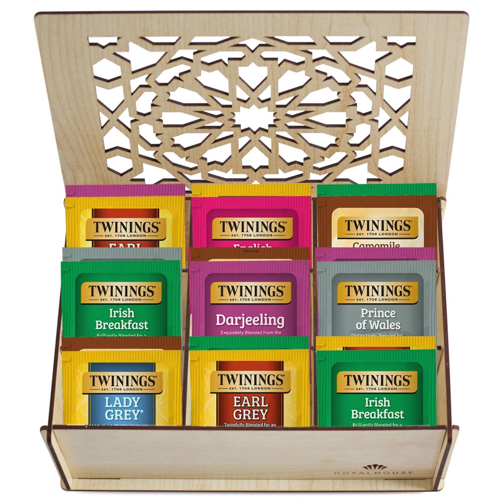 Twinings Tea Sampler Collection 80 Tea Bags, 22 Flavours/Assorted Tea, Gift Set in Decorative MDF Box Wooden Organizer Tea Chest Included Ideal for Home, Office, Family & Friends (White MDF Box)