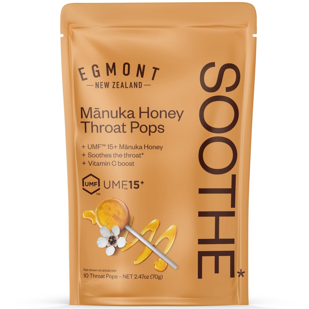 Egmont Honey Manuka Honey Throat Pops 10 Count | UMF 15+ New Zealand Honey with Vitamin C | Natural Soothing Lollipops