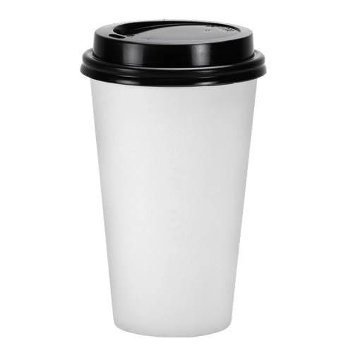 16 oz White Paper Cup with Lid Disposable Hot and Cold Drink Cups with Secure Lids for Coffee, Tea, Beverages, Parties, Events, Catering, and On the Go Use (40)