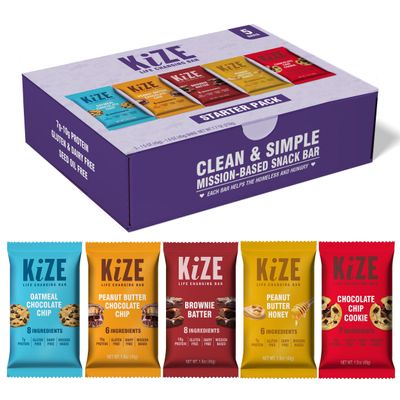 KiZE Healthy Protein Bars - 7-10g Protein, Honey Sweetened - 5 Count - Clean Natural Ingredients, Meal Replacement Bars - High Protein Snacks for Adults & Kids - No Gluten, Dairy, Soy - Starter Pack, 5 Flavors (5 Count)