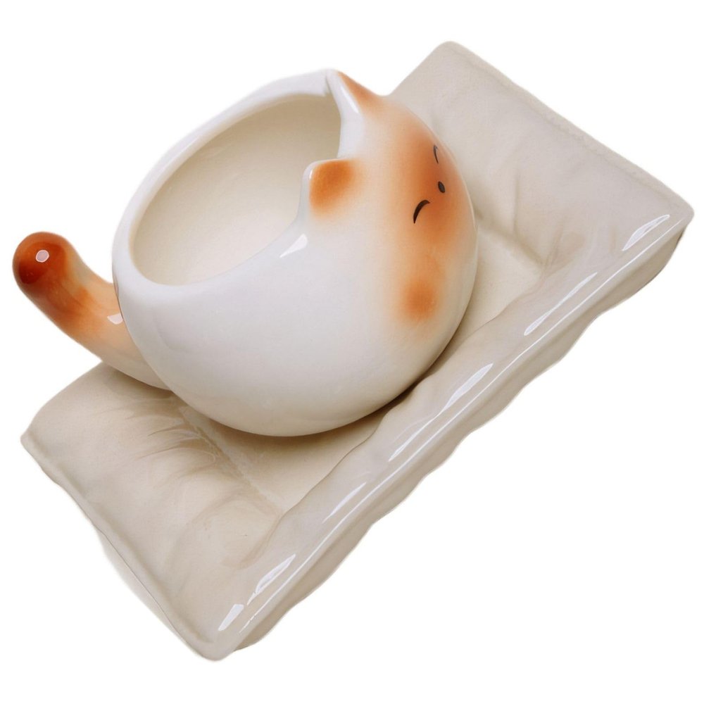 Calcipxx Cat Shaped Ceramic Coffee with and Spoon - Fun Cat Lover Gift for Tea or Coffee Enthusiasts