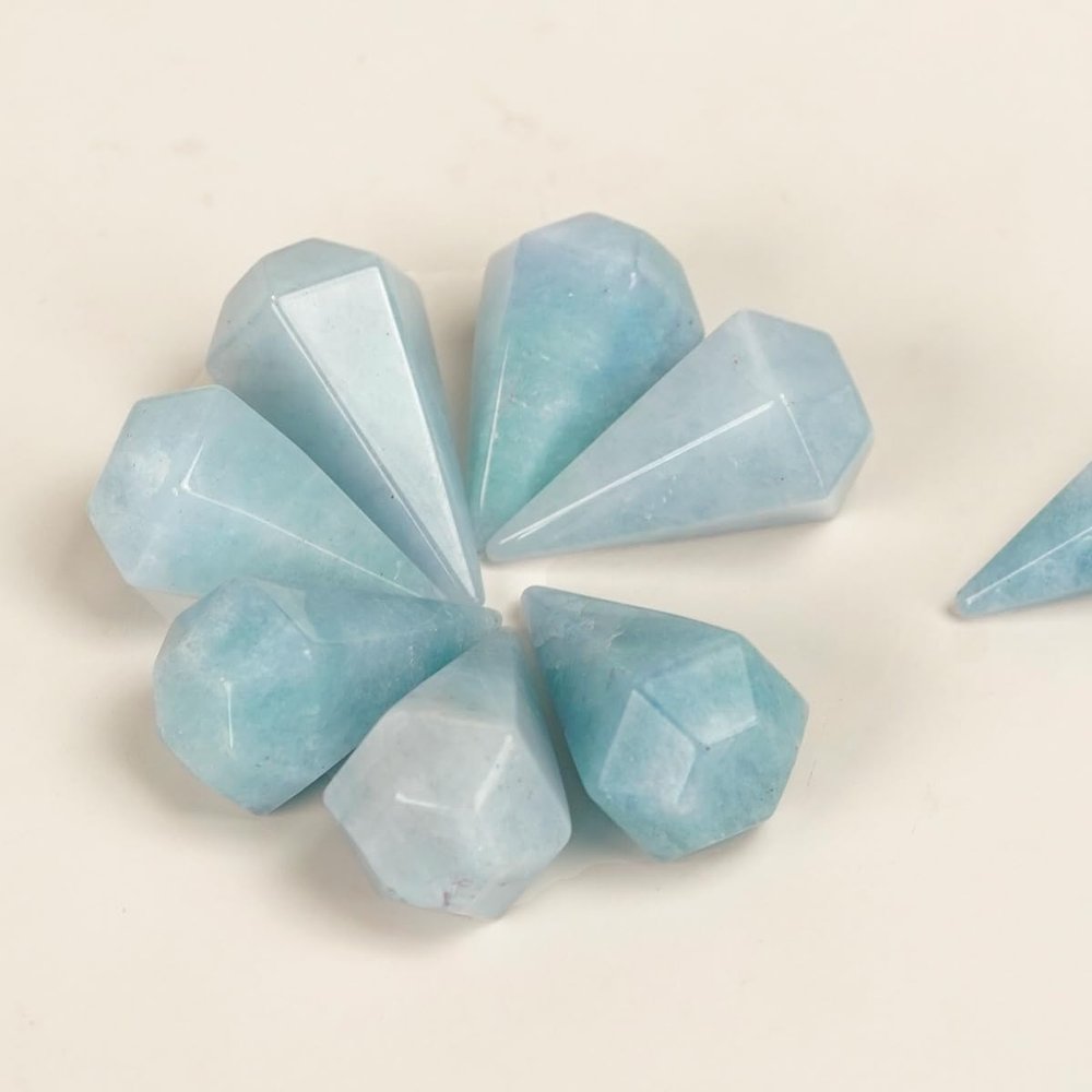 10PCS Aquamarine Crystal Point Tower Natural Blue Beryl Hexagonal Wand for Chakra Healing, Meditation, Energy Balance, Reiki Therapy, Stress Relief and Wellness Gift