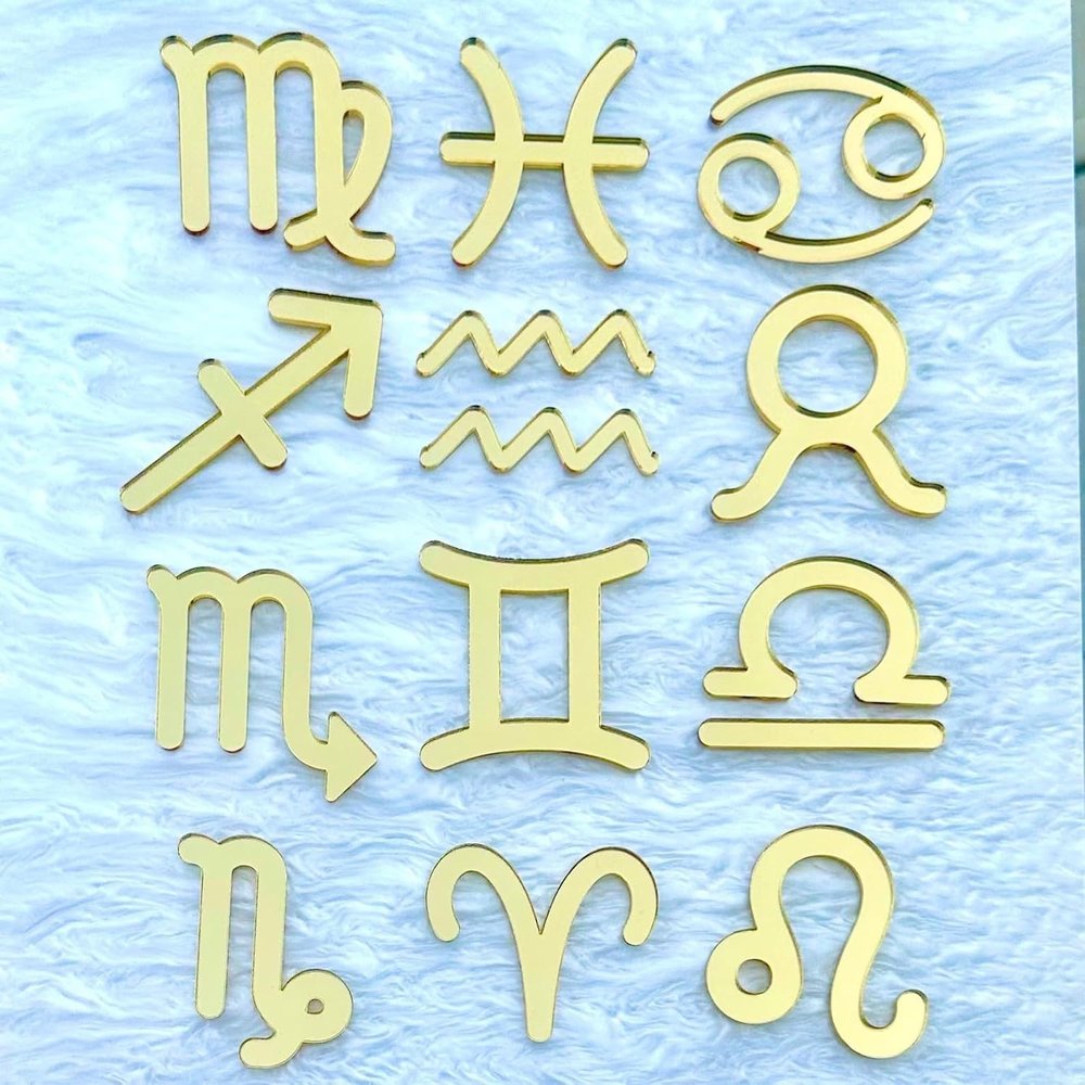 12PCS Aries Cake Toppers,Acrylic Gold Constellation Aries Cupcake Picks March April Birthday Cake Decorations for Horoscope Astrology Birthday Party Cake Decorations Supplies