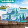 Alosalut 480 Count Dental Floss Picks Mint Flavored Flossers with Built-in Toothpick for Deep Cleaning 8 Portable Boxes of 60 Strong & Smooth Floss Sticks for Family Home Travel for Adults view 2