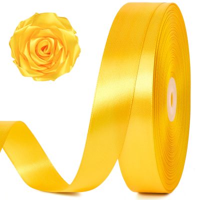 100 Yards 1 Inch Yellow Satin Ribbon, Solid Craft Fabric Ribbon for Christmas Gift Wrapping, Bows Making, Flower Bouquet, Wedding Party Decoration