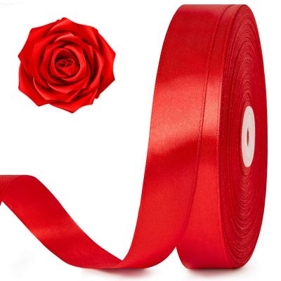 100 Yards 1 Inch Red Satin Ribbon, Solid Craft Fabric Ribbon for Christmas Gift Wrapping, Bows Making, Flower Bouquet, Wedding Party Decoration