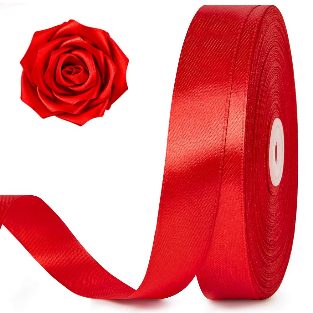 100 Yards 1 Inch Red Satin Ribbon, Solid Craft Fabric Ribbon for Christmas Gift Wrapping, Bows Making, Flower Bouquet, Wedding Party Decoration