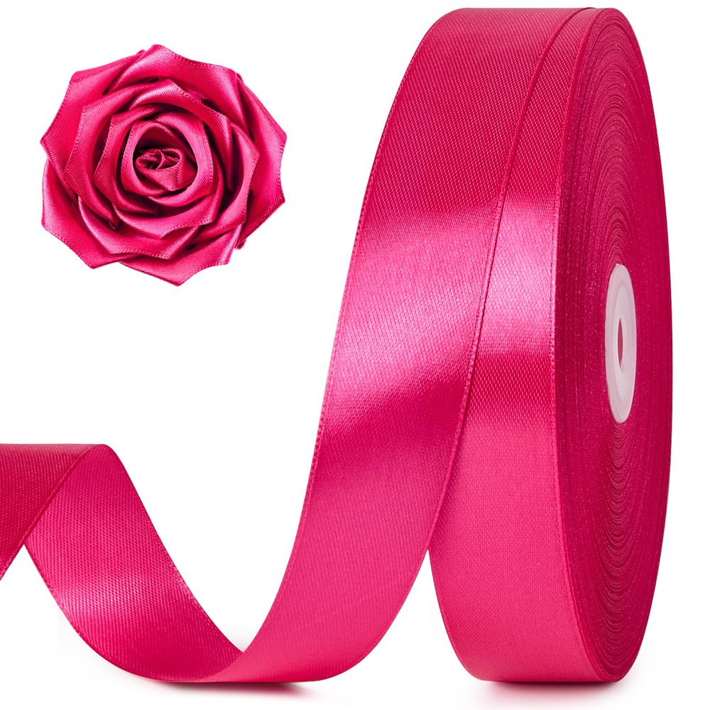 100 Yards 1 Inch Rose Red Satin Ribbon, Solid Craft Fabric Ribbon for Christmas Gift Wrapping, Bows Making, Flower Bouquet, Wedding Party Decoration