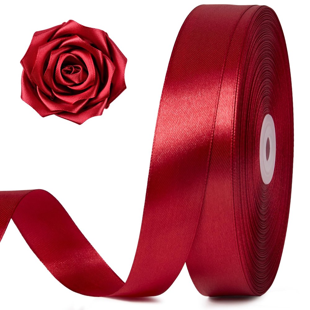 100 Yards 1 Inch Wine Red Satin Ribbon, Solid Craft Fabric Ribbon for Christmas Gift Wrapping, Bows Making, Flower Bouquet, Wedding Party Decoration