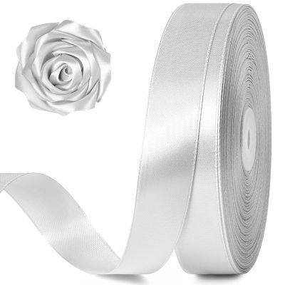 100 Yards 1 Inch Silver Satin Ribbon, Solid Craft Fabric Ribbon for Christmas Gift Wrapping, Bows Making, Flower Bouquet, Wedding Party Decoration