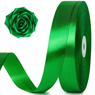 100 Yards 1 Inch Green Satin Ribbon, Solid Craft Fabric Ribbon for Christmas Gift Wrapping, Bows Making, Flower Bouquet, Wedding Party Decoration
